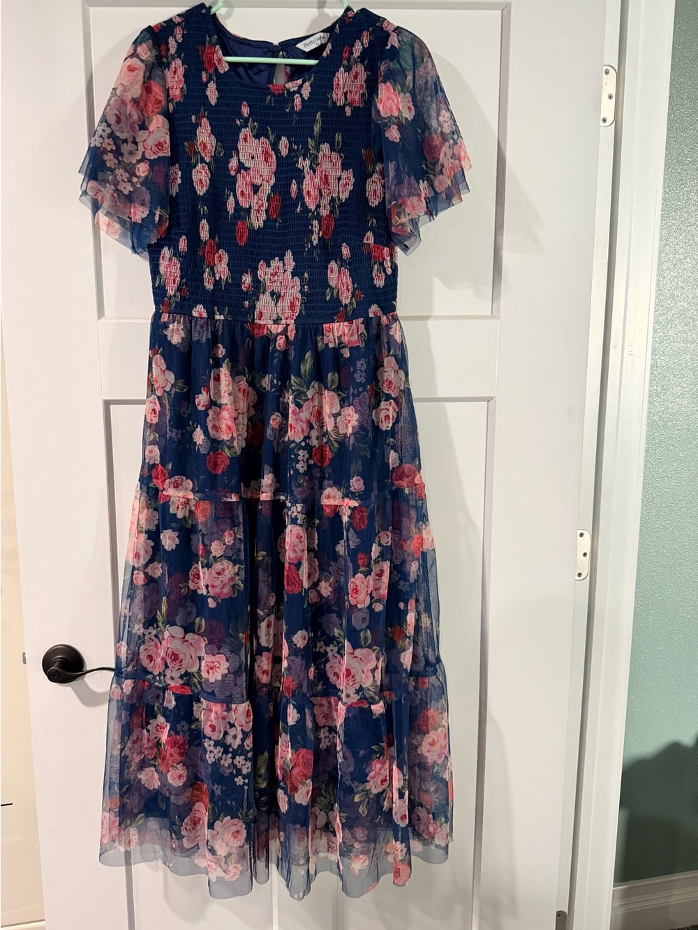 Floral Navy Maxi Dress with Pink flowers